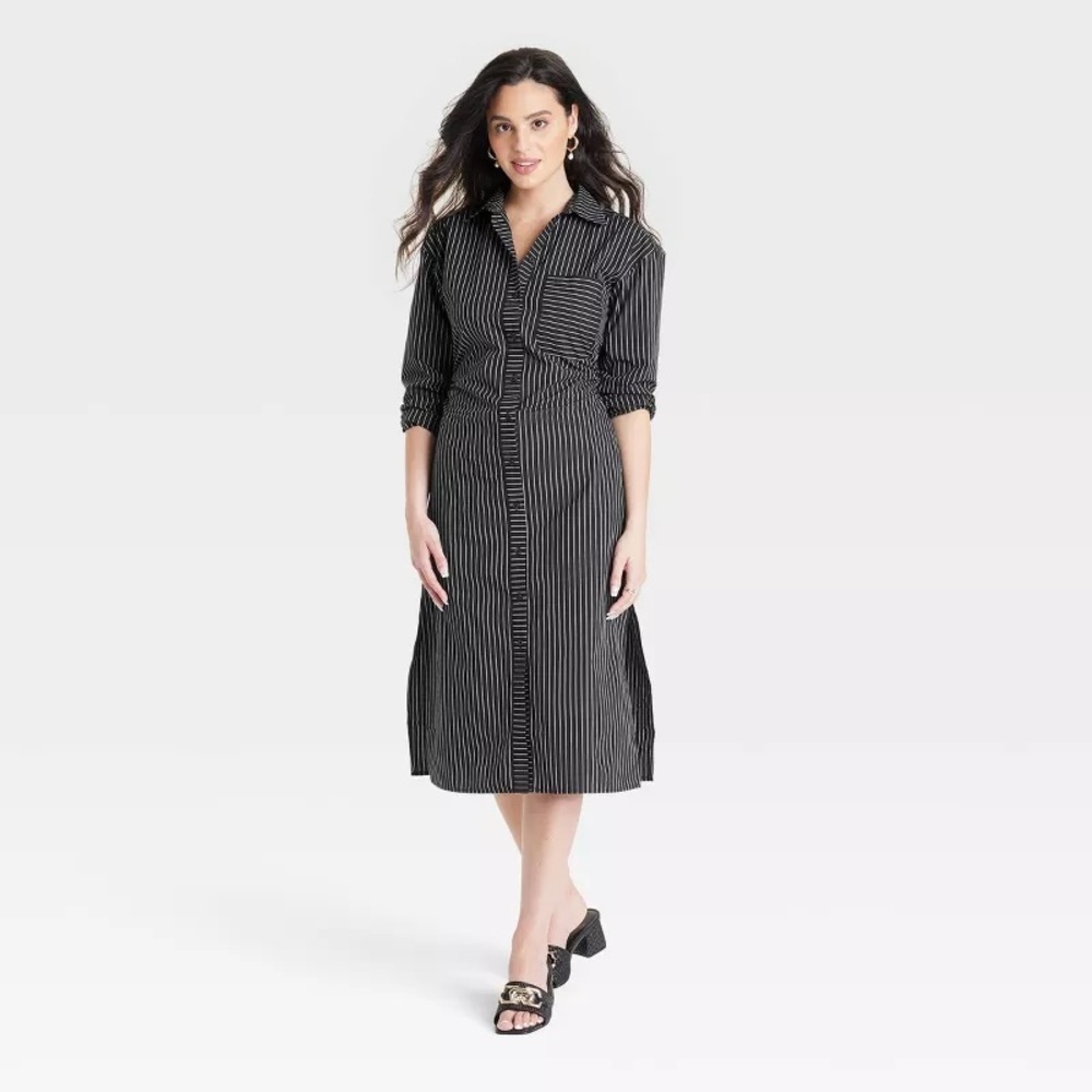 NWT Black and White Striped Midi %100 cotton Dress